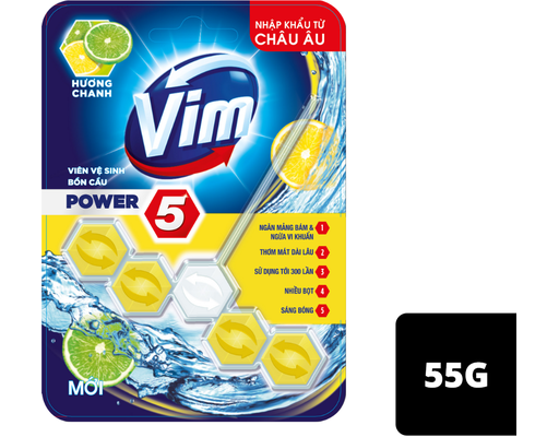 Viên Treo Bồn Cầu Power 5 Sạch Khuẩn Hương Chanh 55g VIM