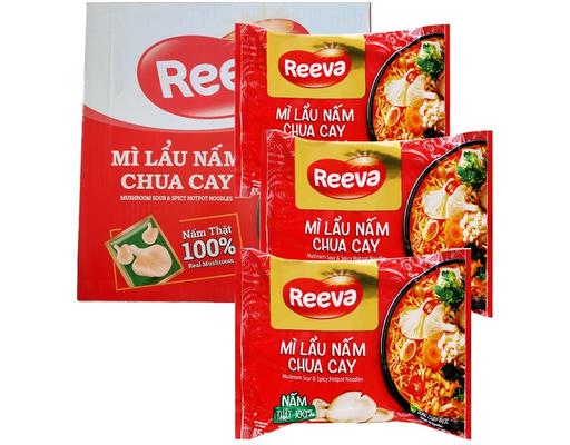Thùng 30 Gói Mì Reeva Vị Lẩu Nấm Kim Chi Gói 85g Reeva