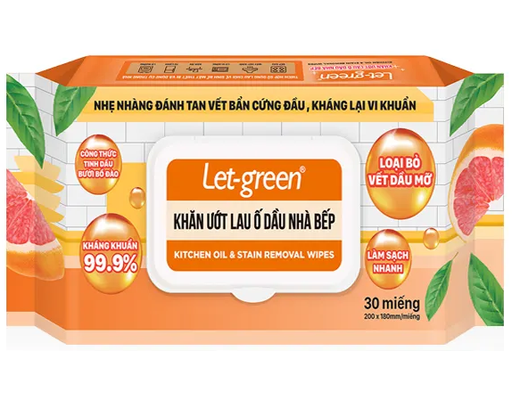 Khăn Ướt Lau Ố Dầu Nhà Bếp 30 Miếng Let-green
