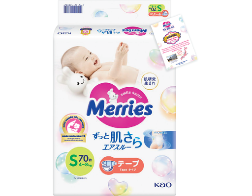 Merries Tã Dán S70 Cho Bé Từ 4 - 8kg 70 Miếng