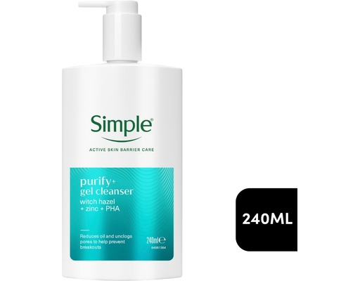 Gel Rửa Mặt Sạch Thoáng Cho Da Dầu Mụn Purify+ 240ml Simple