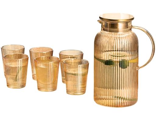 Bộ Bình Ly Thủy Tinh Nắp Inox Sea Sọc Vàng 7 Món Deli
