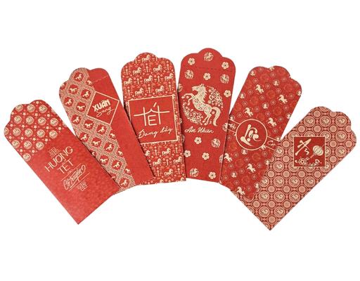 Xấp 5 Bao Lì Xì "Bính Ngọ" Giấy Kraft Nâu Mix Nhiều Mẫu Vĩnh Tiến