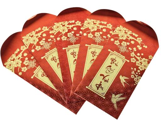 Xấp 5 Bao Lì Xì Ép Nhũ "Xuân Mai" Vĩnh Tiến