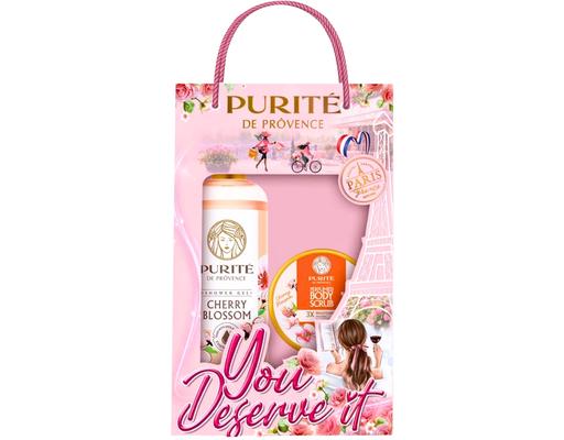 Hộp Quà AEON x Purité - Sữa Tắm Hoa Anh Đào 500ml & Tẩy Da Chết Hoa Anh Đào 250g Purite