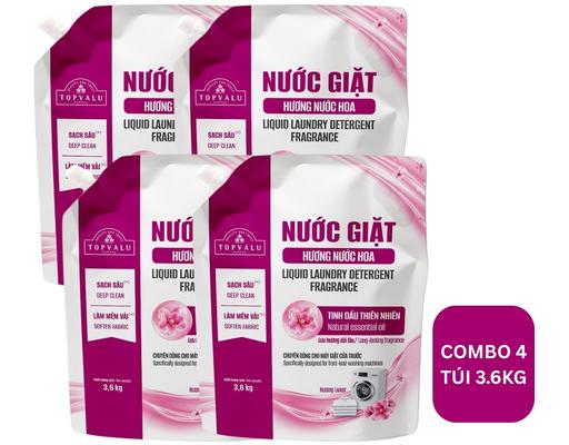 Lô 4 Túi  Nước Giặt Hương Nước Hoa Cho Máy Giặt Cửa Trước Hương Luxor 3.6kg TOPVALU