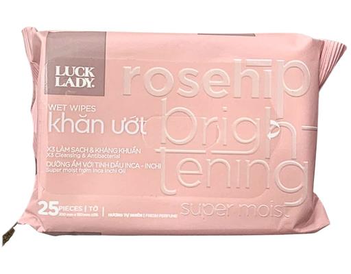 Khăn Ướt Hương Tự Nhiên Dưỡng Sáng Rosehip Brighttening 25 Tờ Luck Lady