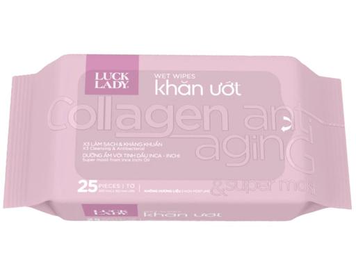Khăn Ướt Hương Tự Nhiên Trẻ Hóa Da Collagen Anti Aging 25 Tờ Luck Lady