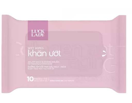Khăn Ướt Hương Tự Nhiên Trẻ Hóa Da Collagen Anti Aging 10 Tờ Luck Lady
