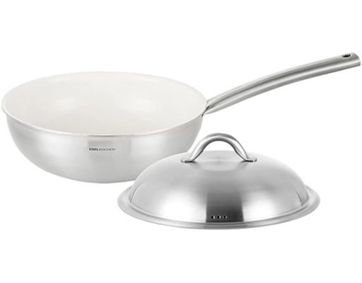 Edelkochen Chảo Xào Inox Chống Dính Easy Prism Có Nắp Màu Cream 24cm