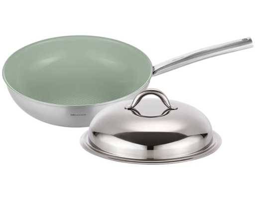 Edelkochen Chảo Xào Inox Chống Dính Easy Prism Có Nắp Màu Green 28cm