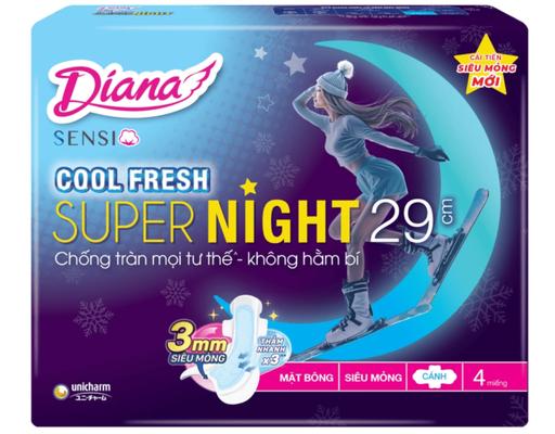 Băng Vệ Sinh Đêm Mặt Bông Mát Lạnh Sensi Cool Fresh 29cm 4 Miếng Diana