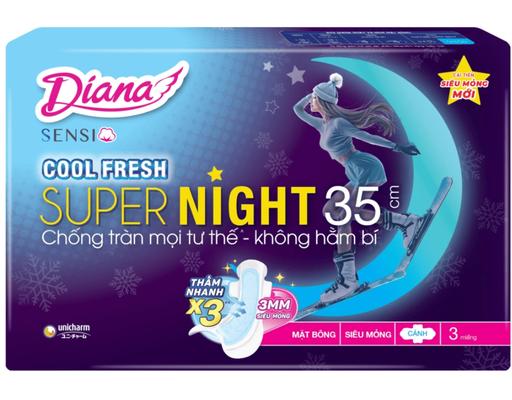 Băng Vệ Sinh Đêm Mặt Bông Mát Lạnh Sensi Cool Fresh 35cm 3 Miếng Diana