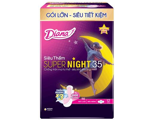 Băng Vệ Sinh Super Night Có Cánh 35cm 12 Miếng Diana