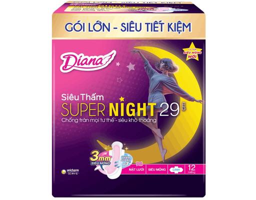 Băng Vệ Sinh Ban Đêm Siêu Thấm Super Night 29cm 12 Miếng Diana