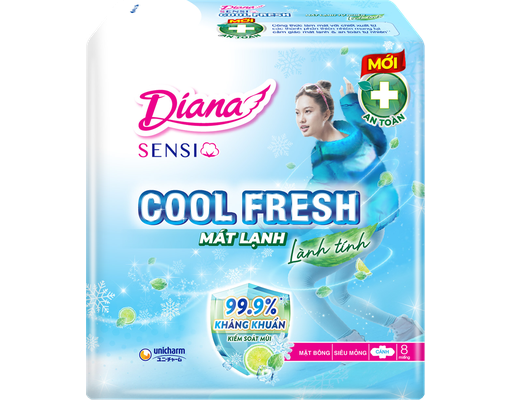 Băng Vệ Sinh Sensi Cool Fresh Siêu Mỏng Cánh Mát Lạnh 23cm 8 Miếng Diana