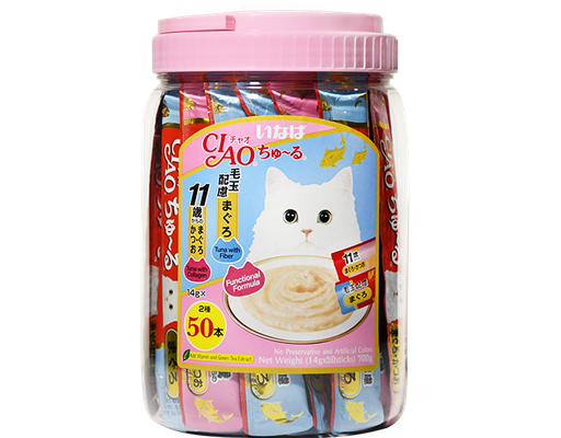Hộp 50 Thanh Súp Thưởng Cho Mèo Mix Vị Vị Cá Ngừ Với Collagen Và Chất Xơ (Hồng) - 50 Thanh x 14g (700g) CIAO