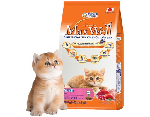Thức Ăn Dạng Hạt Chăm Sóc Toàn Diện Cho Mèo Con Vị Cá 800g Max Well