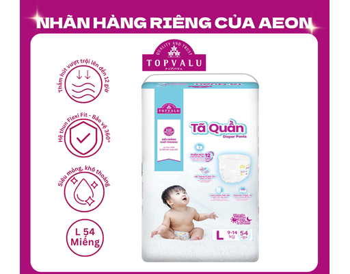 Tã Quần L54 Cho Bé Từ 9-14kg 54 Miếng TOPVALU