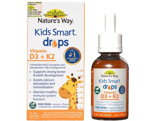 Thực Phẩm Bảo Vệ Sức Khỏe Siro Cho Bé Bổ Sung Vitamin D3 K2 Thành Phần Hoa Hướng Dương Organic Kids Smart Drops Vitamin D3 K2 11ml Nature's Way