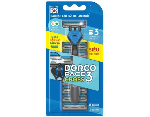 Dao Cạo Râu 3 Lưỡi Pace 3 Cross 8 Đầu Dao Cạo TRC1008(6+2)-B - 1 Cán + 8 Đầu Dao Cạo DORCO