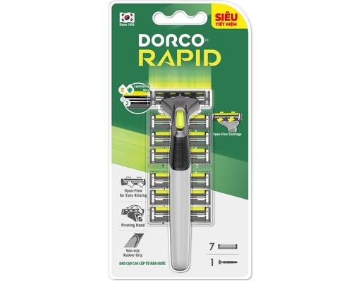 Dao Cạo Râu 2 Lưỡi Rapid 7 Đầu Dao Cạo TNA4007-B - 1 Cán + 7 Đầu Dao Cạo DORCO