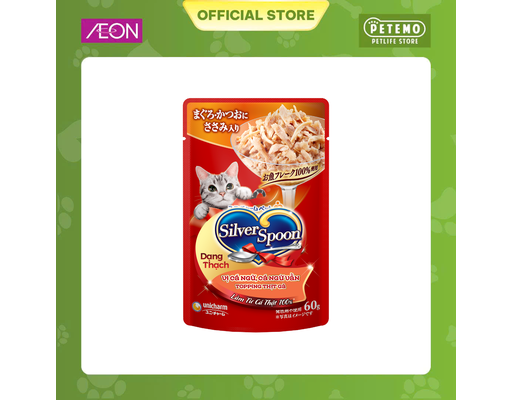 Pate Thạch Cho Mèo Từ 6 Tháng Tuổi Vị Cá Ngừ Và Gà 60g Silver Spoon