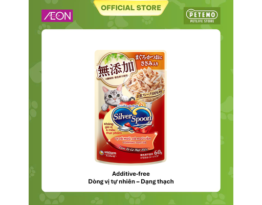 Pate Thạch Vị Tự Nhiên Cho Mèo Từ 6 Tháng Tuổi Vị Cá Ngừ, Cá Ngừ Vằn Và Cá Bào 60g Silver Spoon