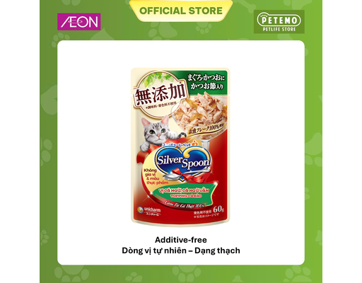Pate Thạch Vị Tự Nhiên Cho Mèo Từ 6 Tháng Tuổi Vị Cá Ngừ, Cá Ngừ Vằn Và Gà 60g Silver Spoon