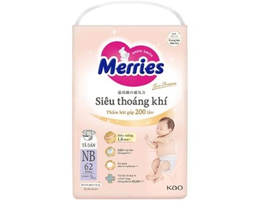 Tã Dán First Premium Siêu Thoáng Khí NB62 Cho Trẻ Sơ Sinh Dưới 5kg 62 Miếng Merries