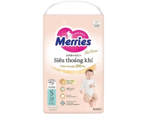 Tã Dán First Premium Siêu Thoáng Khí S52 Cho Trẻ Từ 4-8kg 52 Miếng Merries