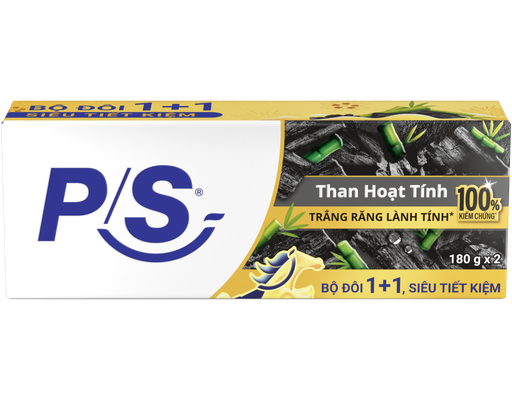 Bộ Đôi Kem Đánh Răng Trắng Răng Than Hoạt Tính 180g P/S