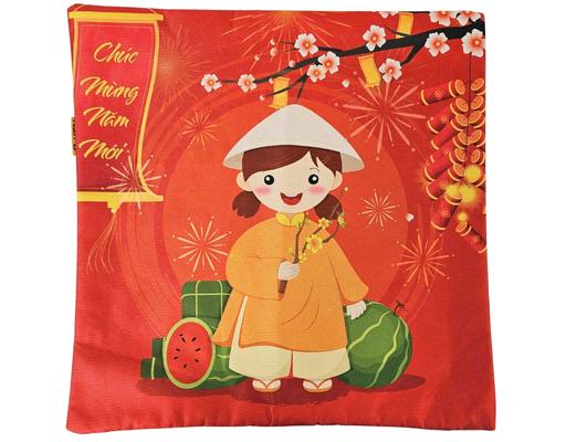 Vỏ Gối Tựa Vải Bố 45x45cm Họa Tiết Dân Gian Kenhome