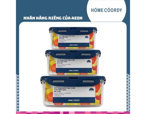 Bộ 3 Hộp Nhựa Đựng Thực Phẩm Khóa Bốn Cạnh HÓME CÓORDY