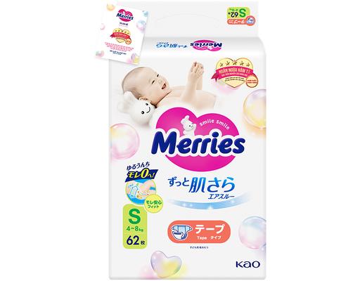 Tã Dán Size S Cho Bé 4 - 8kg 62 Miếng Merries