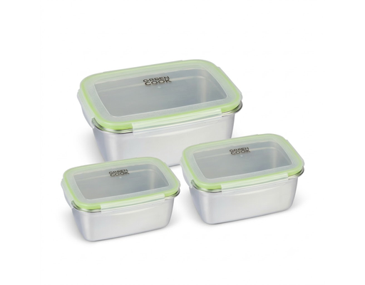 Combo 3 Hộp Thực Phẩm Inox 304 GCFC251 1300ml-1800ml-2800ml Green Cook