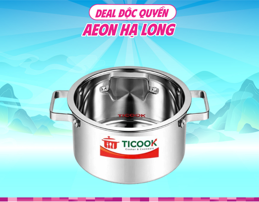 Nồi Inox 304 Nắp Kính Đáy Từ NTQV22 20cm Ticook