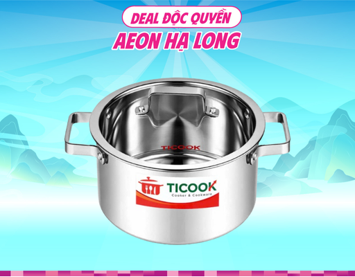 Nồi Inox 304 Nắp Kính Đáy Từ NTQV22 24cm Ticook