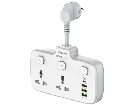 Ổ Điện Đa Năng 2AC Kèm 3USB-A Và 1USB-C Sạc Nhanh PD (Max 20W) EPB2503EUWE Màu Trắng Energizer