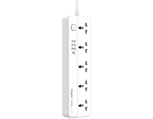 Ổ Điện Đa Năng 5AC Kèm 3USB-A Và 1USB-C Sạc Nhanh PD (Max 20W) EPB2501EUWE Màu Trắng Energizer