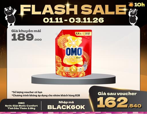 Nước Giặt Matic Cửa Trên Hương Comfort Tinh Dầu Thơm 3.8kg OMO