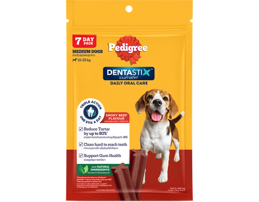 Bánh Xương Chăm Sóc Răng Vị Bò Cho Chó Trưởng Thành 10-25kg Dentastix - 172g (7 Thanh) Pedigree