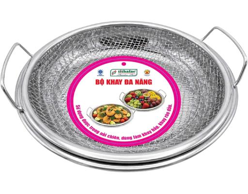 Bộ Khay Tròn Rổ LướI Inox 26cm Tithafac