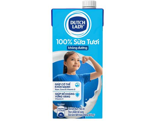 Sữa Tươi Tiệt Trùng Dutch Lady Cô Gái Hà Lan Không Đường Hộp 965ml Dutch Lady