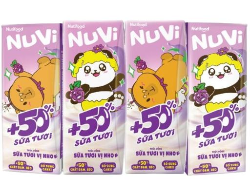 Lốc 4 Thức Uống Sữa Tươi Trái Cây Vị Nho 180mlx4 Nuvi