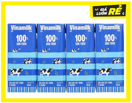 Lốc 4 Hộp Sữa Tươi Tiệt Trùng Ít Đường Vinamilk 180ml Vinamilk