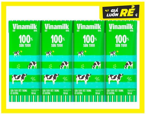 Lốc 4 Hộp Sữa Tươi Tiệt Trùng Có Đường Vinamilk 180ml Vinamilk