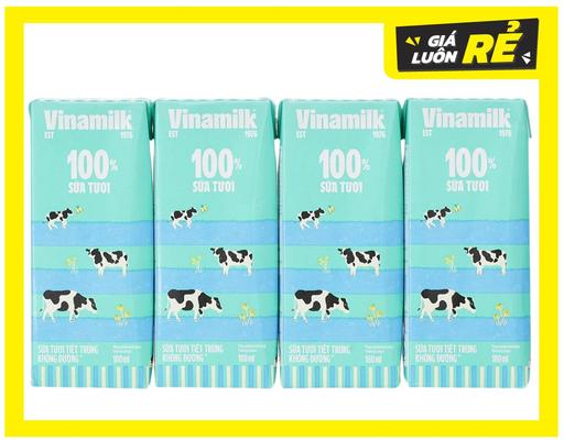 Lốc 4 Hộp Sữa Tiệt Trùng Không Đường Vinamilk 180ml Vinamilk