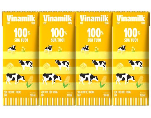 Lốc 4 Hộp Sữa Tươi Tiệt Trùng 100% Vị Bắp 180ml Vinamilk