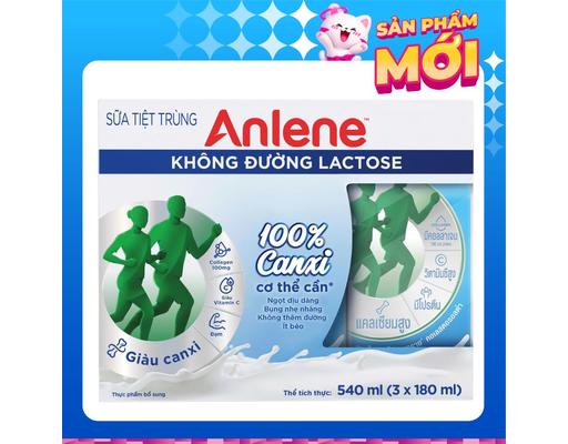 Lốc 3 Hộp Thực Phẩm Bổ Sung Sữa Tiệt Trùng Không Đường Lactose 180ml Anlene